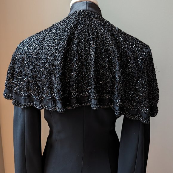 Vintage 80's Beaded Cape /Tuxedo Mini Dress - Picture 7 of 8